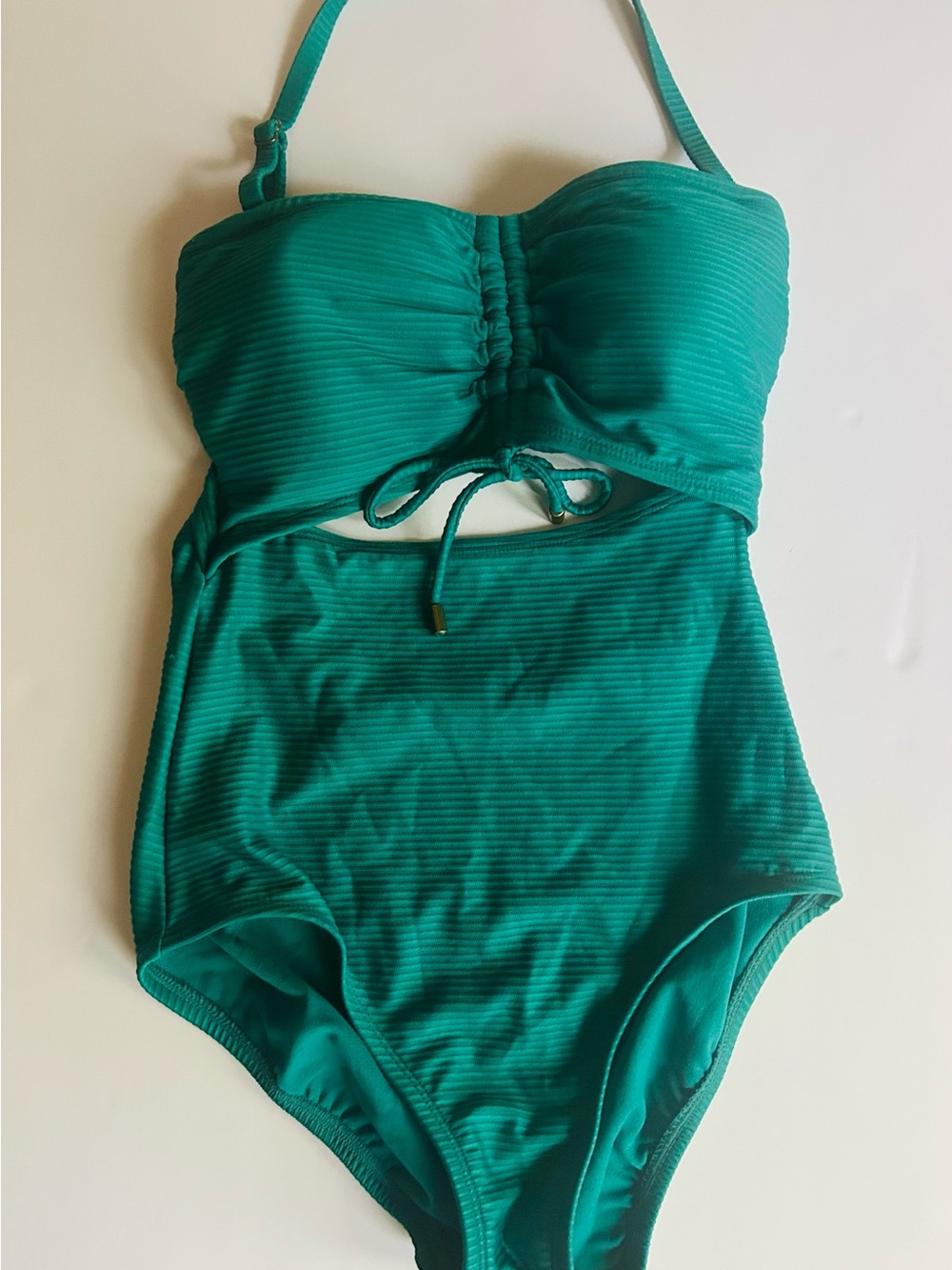 Time and Tru Teal Green One-Piece Swim Suit with Drawstring
